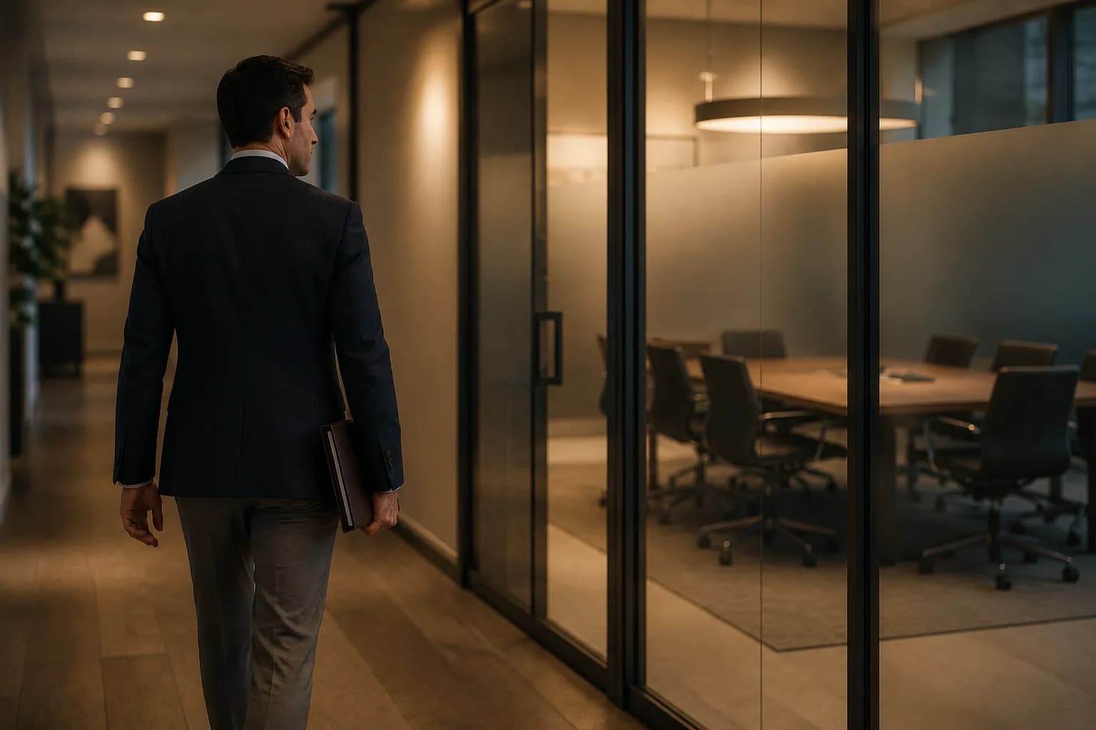An advisor moving through the office while following up on client work.