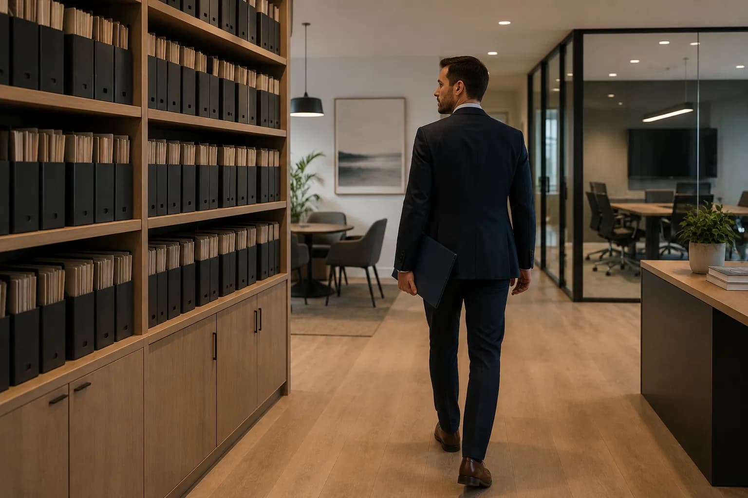 An advisor managing client relationships in a modern professional workspace.
