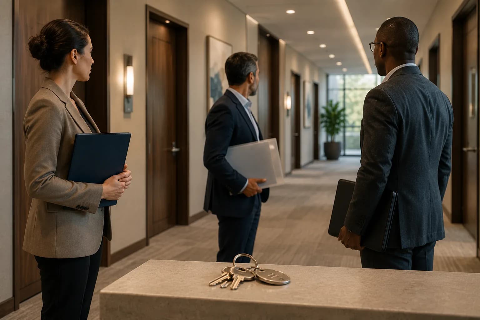 A client and advisor walking together after a collaborative financial conversation.